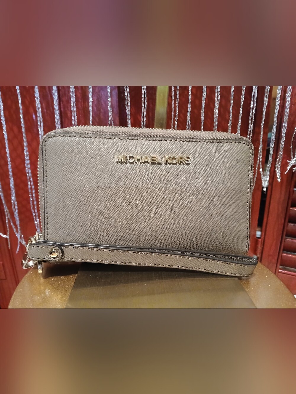 Michael Kors Taupe Saffiano Leather Wristlet Clutch